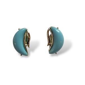 Vintage Earrings Blue Crescent Moons 60s Thermocet Lucite Silver Tone‎ Clip Ons
